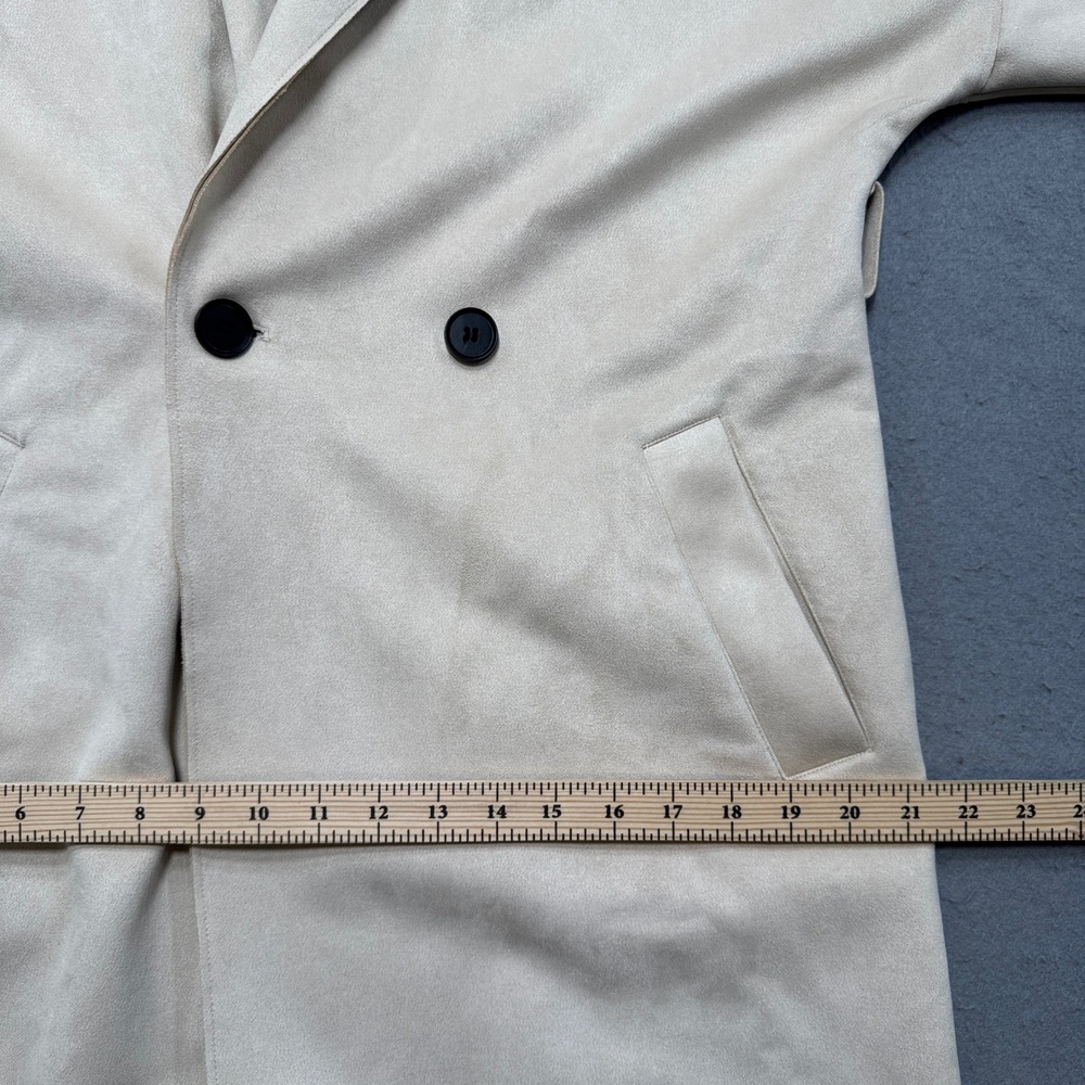 Zara Trench Coat Womens XS Beige Double Breasted Faux Suede Longline Belted Chic - Picture 3 of 8